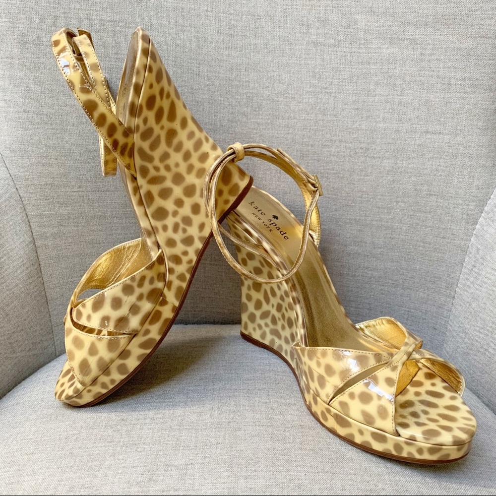 Kate Spade Giraffe Pattern Genuine patent leather wedges platforms